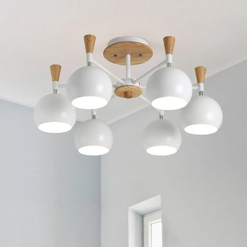 Светодиодный деревянный люстра для гостиной с железными лампами E27 люстры в