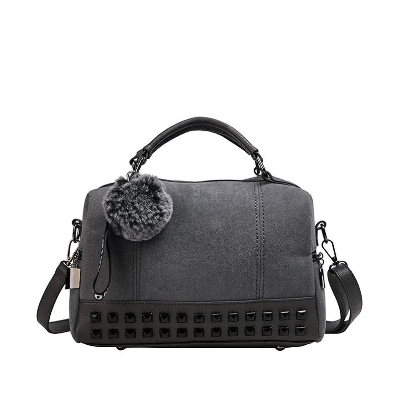 Fashion Scrub Women Hand Bags Vintage Rivet Messenger Bag Quality Retro Shoulder Bags Simple Crossbody Bag Tote Bolsa Feminina - Цвет: gray