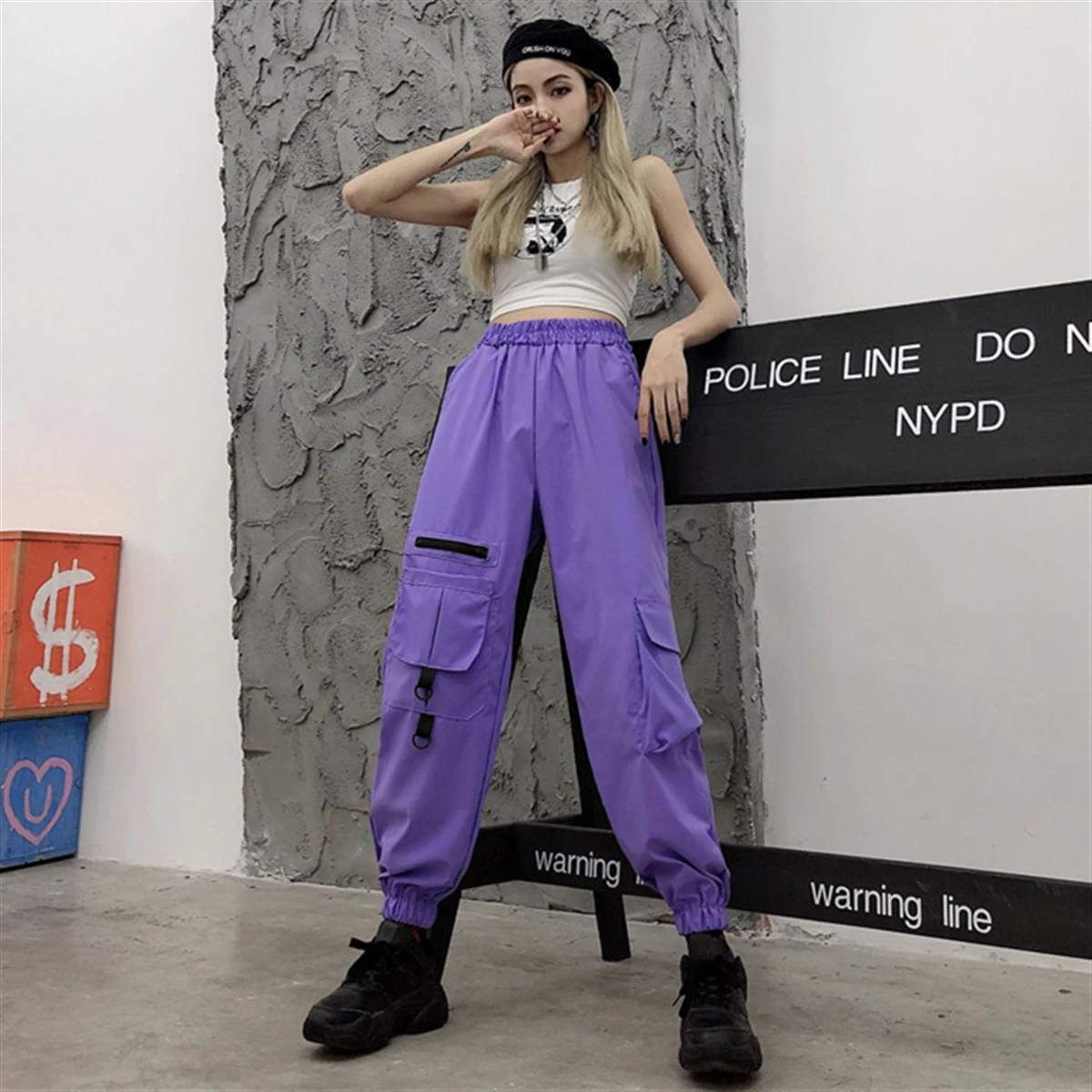 

Harajuku pants hip-hop overalls trousers high waist loose casual pants women pocket clothes size vintage dropshipping punk solid
