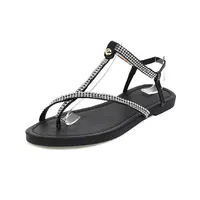 Summer Comfortable Flat-Heel Ladies Sandals One-Line Buckle Beach Shoes Female Casual Shoes Black White Gold Silver