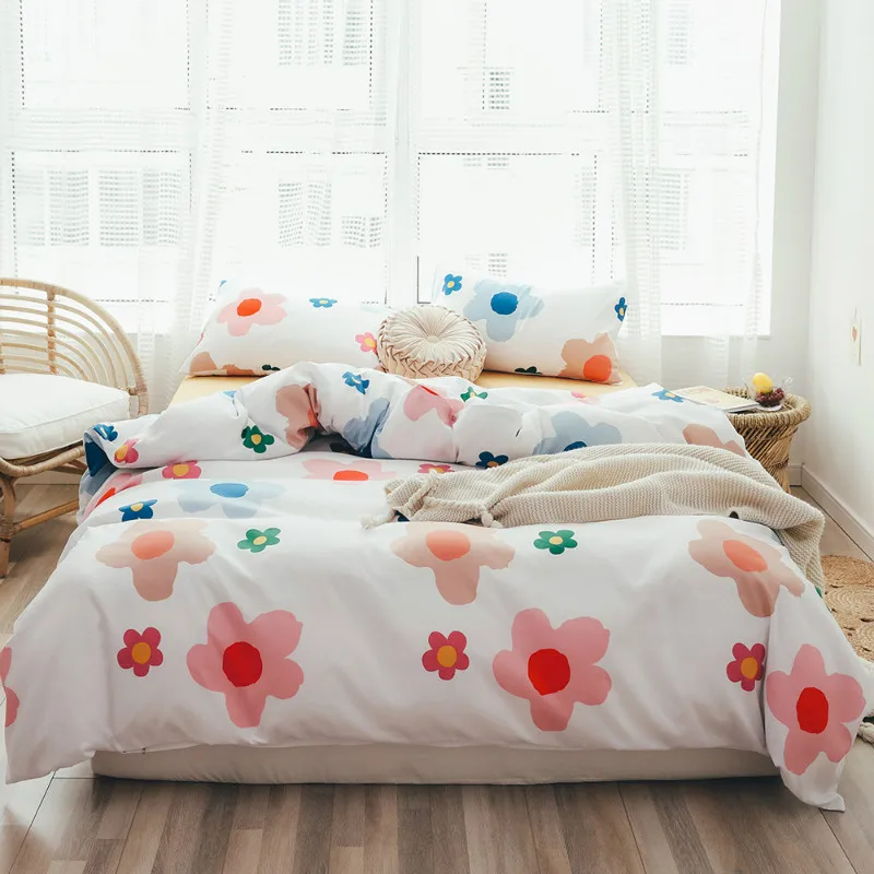 Комплект постельного белья из чистого хлопка с цветочным рисунком пододеяльник