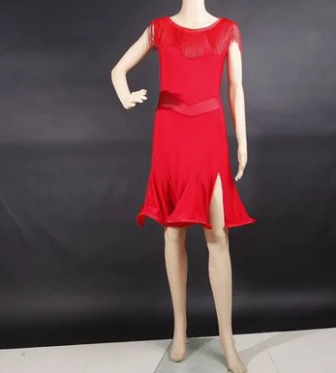 red dress Платье для латинских танцев для взрослых, женские бальные юбки для самбы, танцевальный костюм для латинских танцев, платье для латинских танцев - Цвет: red dress