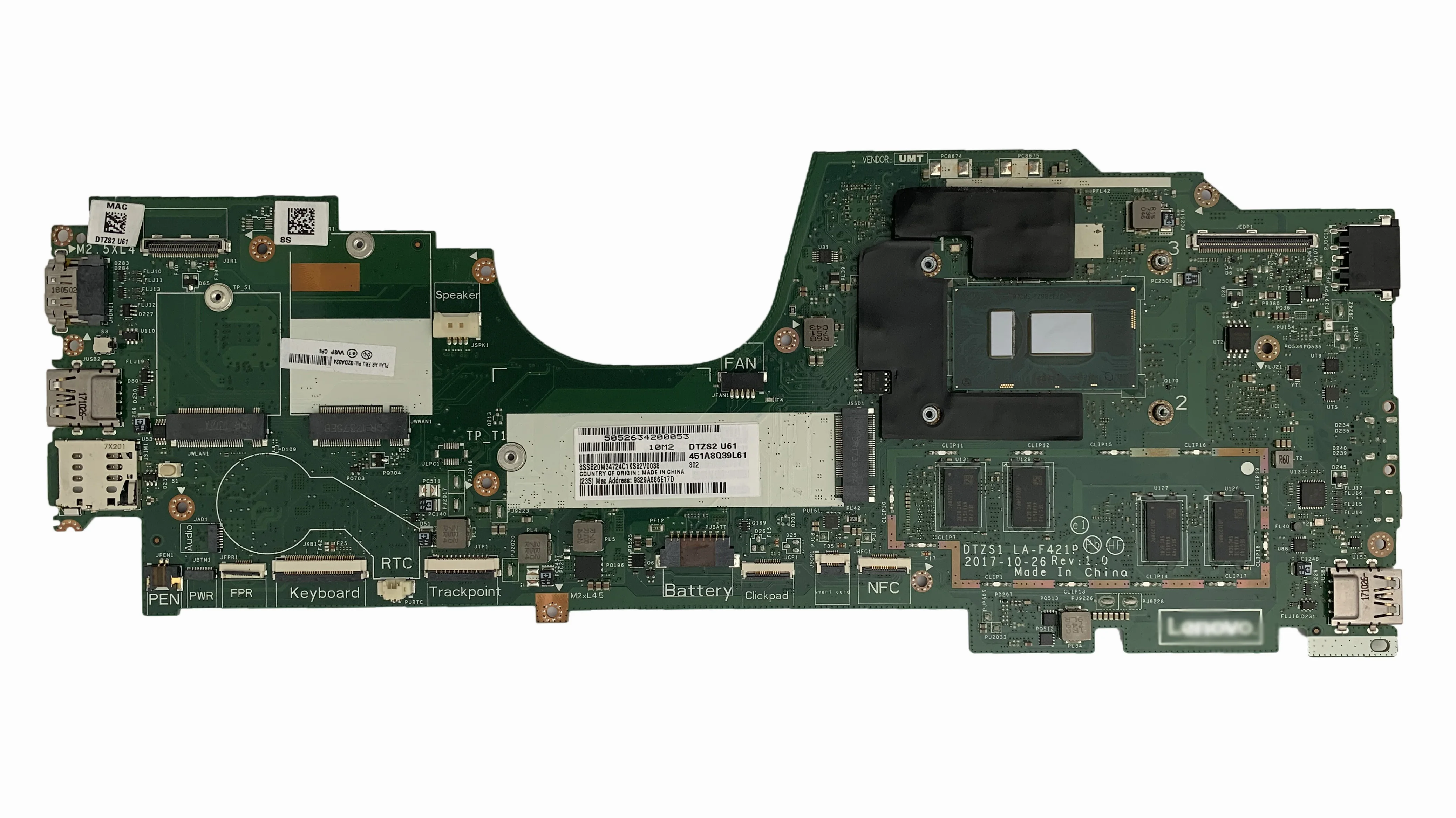 02DA024 для Lenovo Yoga X380 материнская плата ноутбука DTZS1 LA F421P с процессором и ОЗУ i7 8650U 8 Гб