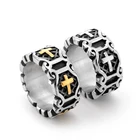 Кольцо мужское из нержавеющей стали, винтажное ювелирное изделие с крестом в средневековом стиле, байкерские аксессуары, подарок для парня