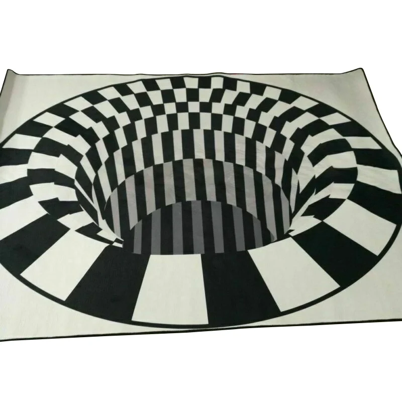 Напольный коврик 3D геометрический черно белый клетчатый мозаичный с принтом