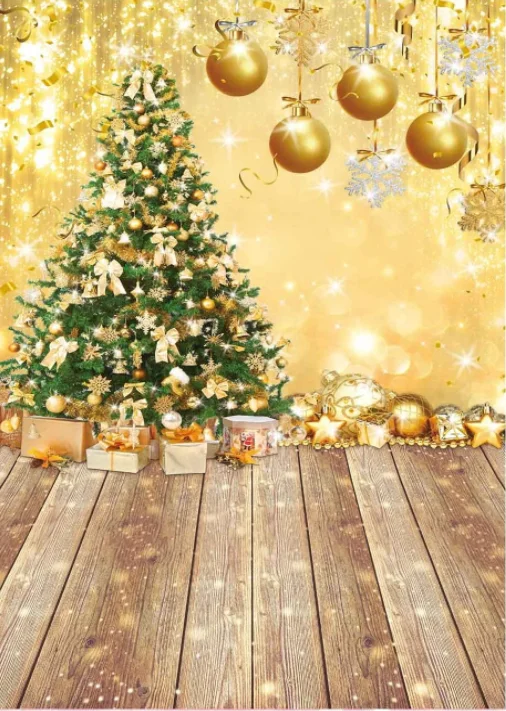 Gold Christmas Tree Photography Backdrop Bokeh Glitter Xmas Snowflake Background Winter New Year Holiday Prom Party Supplies enlarge