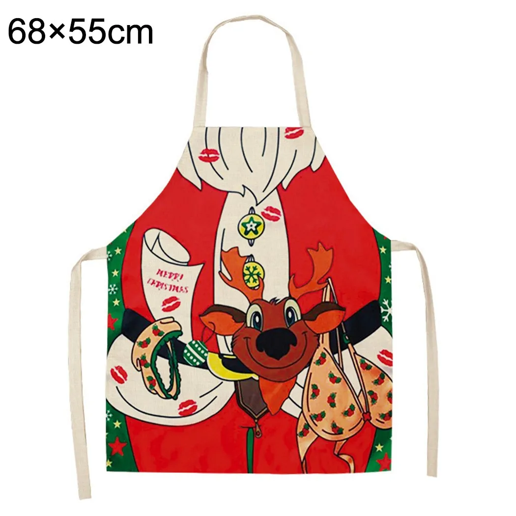 

68*55cm Christmas Lady Aprons Cartoon Kitchen Aprons Waterproof Cooking Oil-proof Cotton Linen Antifouling Chef Apron