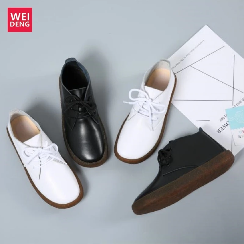 WeiDeng/мокасины из натуральной кожи на плоской подошве Повседневная женская обувь
