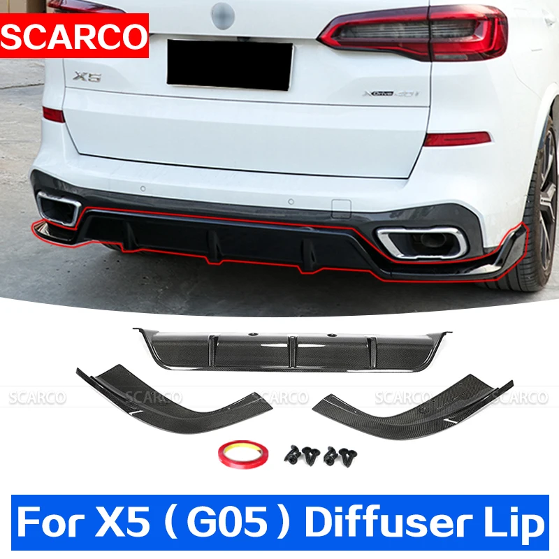 

3PCS Rear Bumper Lip Diffuser For BMW X5 G05 2019 2020 Carbon FIber Look Car Racing Dedicated Guard Cover Body Kit Boot Splitter