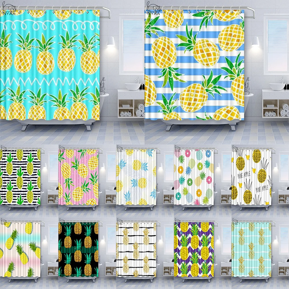

Pineapple Poster Shower Curtains Bathroom Curtain Set Washable Bath Screen In The Bathroom Home Decoration With 12 Hooks