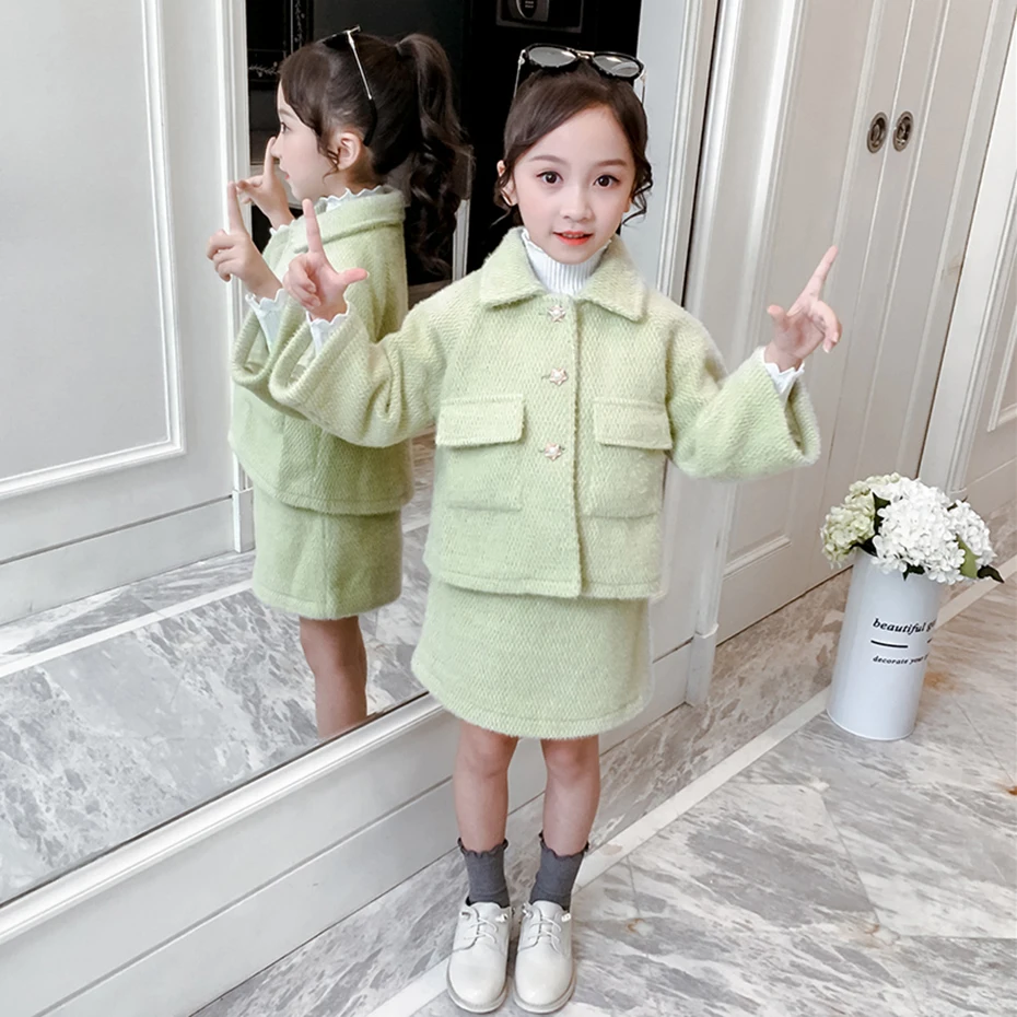 Детская одежда плотная куртка и юбка для девочек комплекты трапециевидной формы