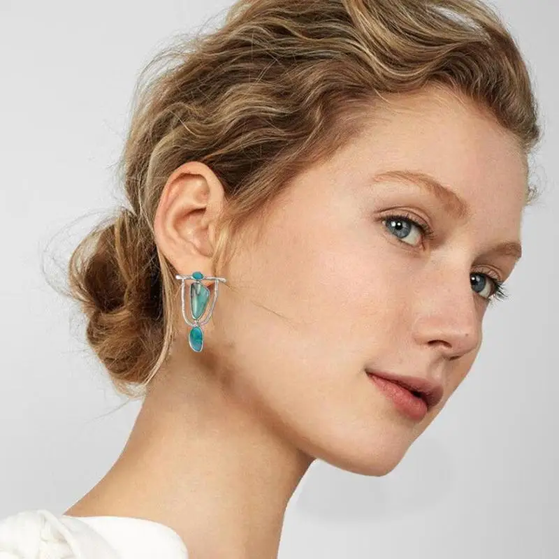 Boho Этнические каучук зеленого цвета Камень Висячие серьги для женщин индийские