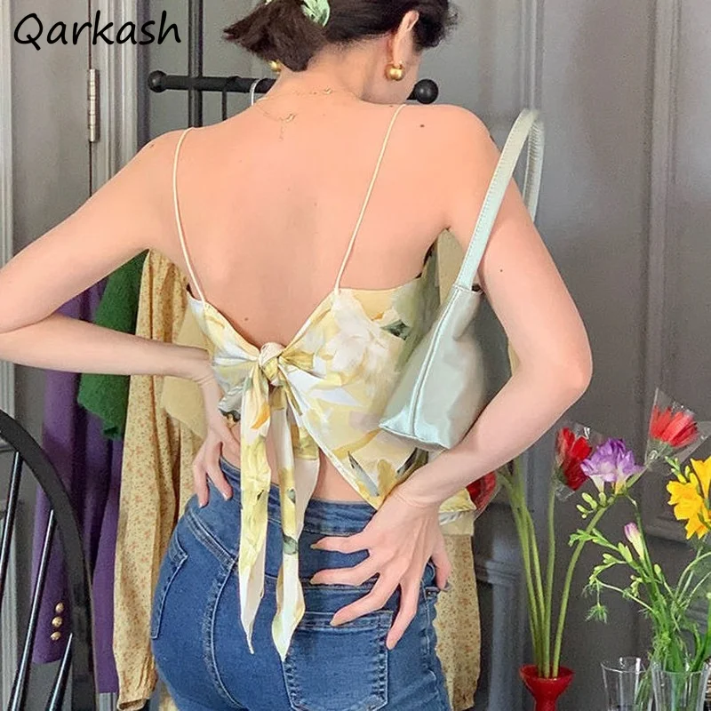 

Camisole Women Lace-up Feminine Sexy Elegant Lady Backless Soft Skinny All-match Korean Style Camis Chic Leisure Female Summer