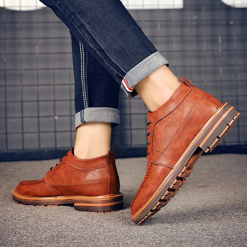 HUNNISE/повседневные мужские ботинки качественные мотоциклетные из искусственной