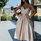 Женское коктейльное платье на молнии, короткое коктейльное платье цвета шампанского с воротником-сердечком, длиной ниже колена, для выпускного вечера, 2021