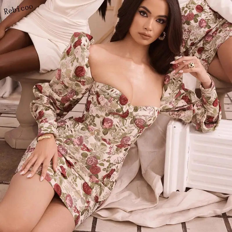 

Women Dress Strapless High Waist Lantern Sleeve Mini Summer Dress for Women Elegant Mini Streetwear Bodycon Dress Sexy