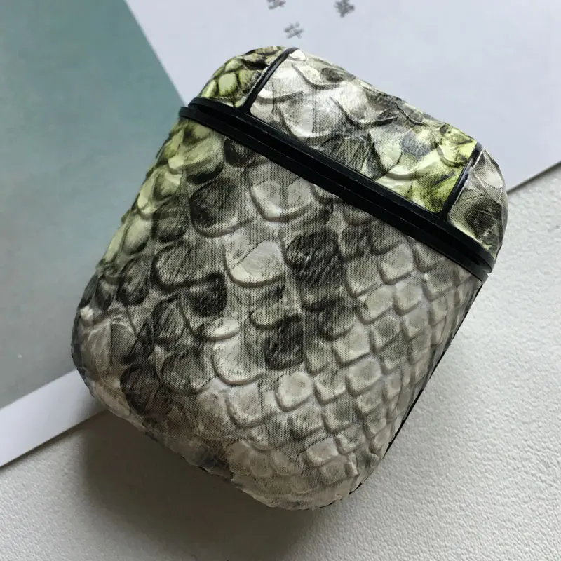 Snake-White Green Змеиная кожа наушники из искусственной кожи чехол для Apple Airpods Bluetooth гарнитура защитный противоударный чехол для Air Pods сумки для хранения - Цвет: Snake-White Green