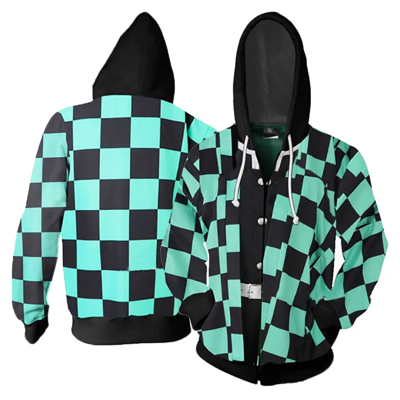 

Anime Demon Slayer Kimetsu No Yaiba Hoodies Autumn Men's Hip-Hop Hooded Kamado Tanjirou Cosplay Sweatshirt 3D Jacket Coat
