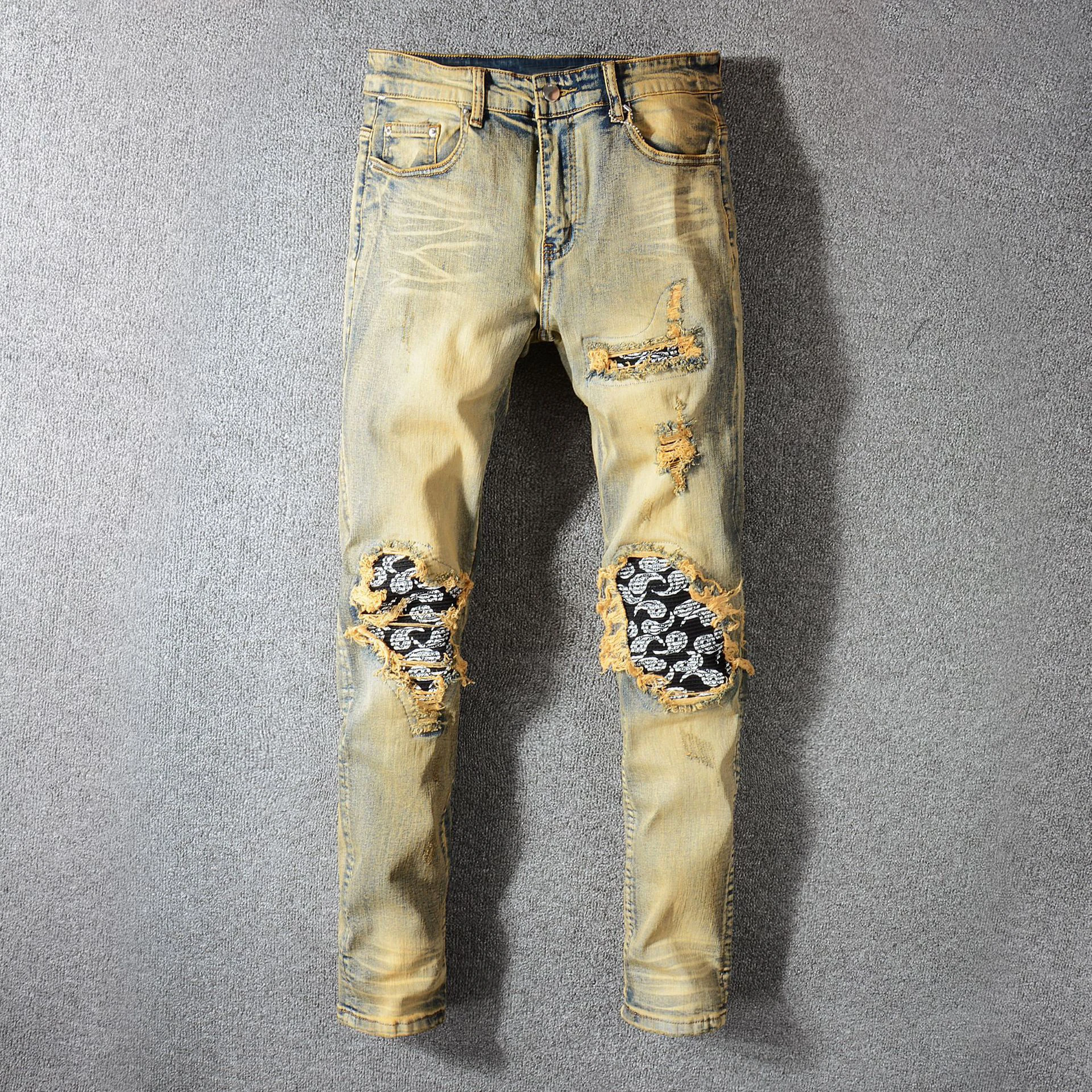 Новые мужские модные повседневные винтажные джинсы со складками облегающие