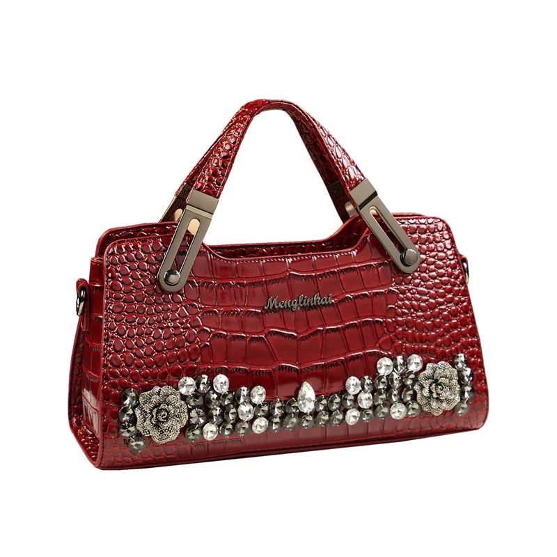 

New Casual Crocodile Pattern High Quality Women Split Leather Handbag Famous Brand Diamond Ladies Messenger Shoulder Bag Bolsas