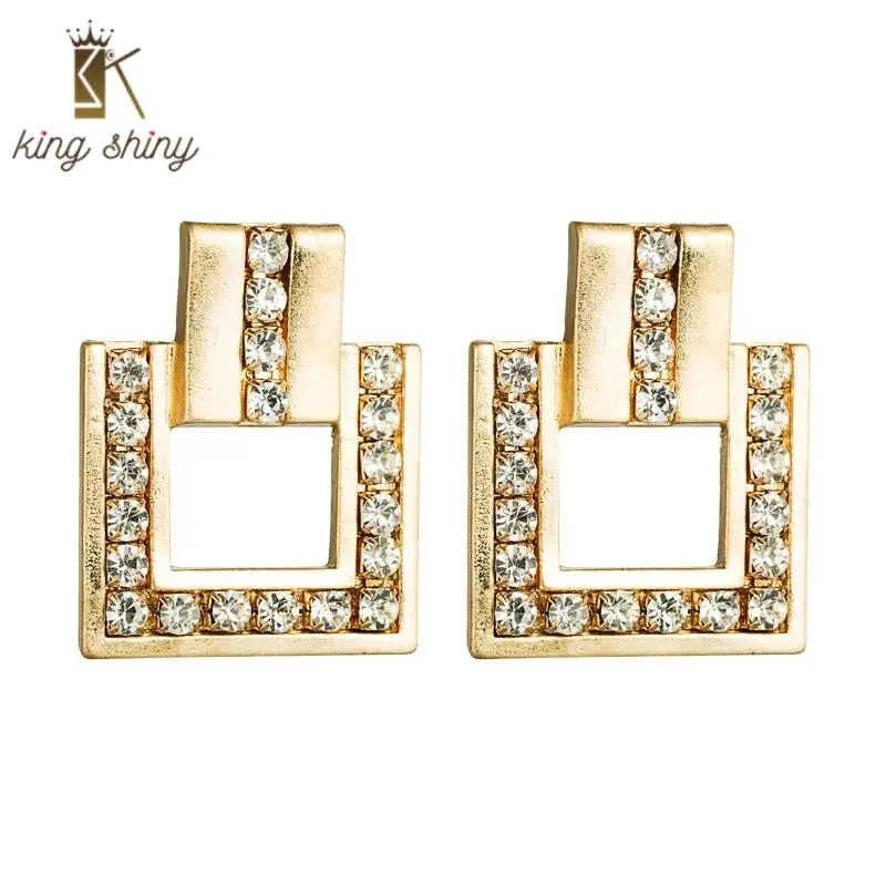 

elegant korean sparkly rhinestone dangle earrings for woman charm geometric square drop earring woman pairty ear jewelry brincos