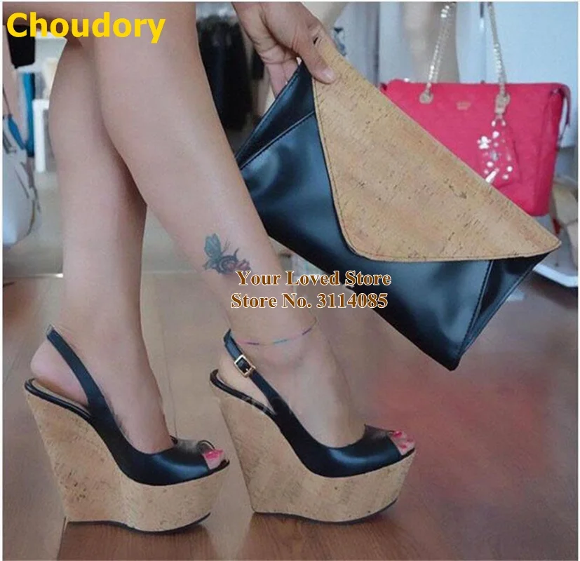 Туфли-лодочки Choudory женские на платформе с открытым носком платформа под дерево