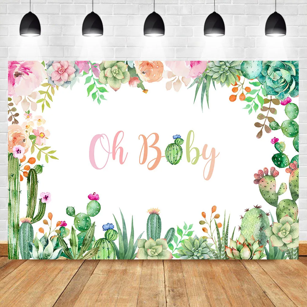 

Mocsicka Mexican Baby Shower Backdrop Watercolor fFlower Green Cactus Photography Backdrops Oh Baby Party Background Photography