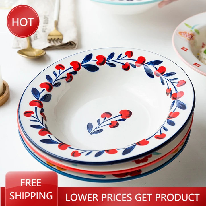 

White Cute Ceramic Plates Dinner Set Home Modern Nordic Ceramic Tray Dessert Floral Plate European Prato Plates For Pasta AA50CP