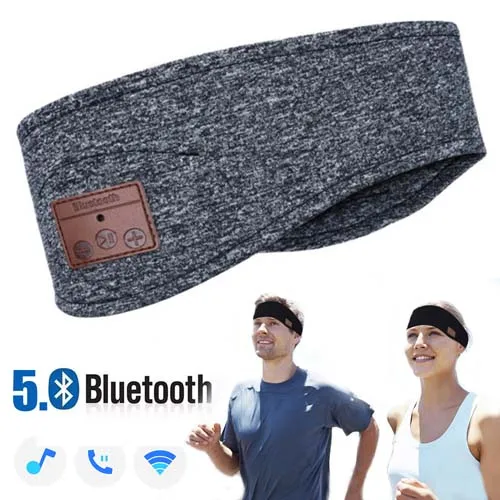 grey JINSERTA Bluetooth 5,0, музыкальная повязка на голову, гарнитура с микрофоном, беспроводные наушники для бега, йоги, спортзала, сна, спорта, наушник - Цвет: grey