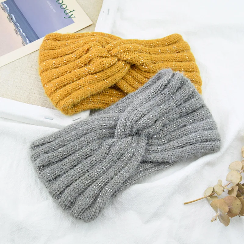 

Имитация волос норки и серебряная перекрестная повязка для волос спортивные аксессуары для волос для ушей модные вязаные шерстяные головн...