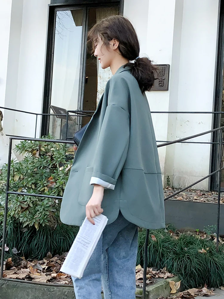 Женский Повседневный Блейзер свободный однотонный бежевый пиджак с длинным