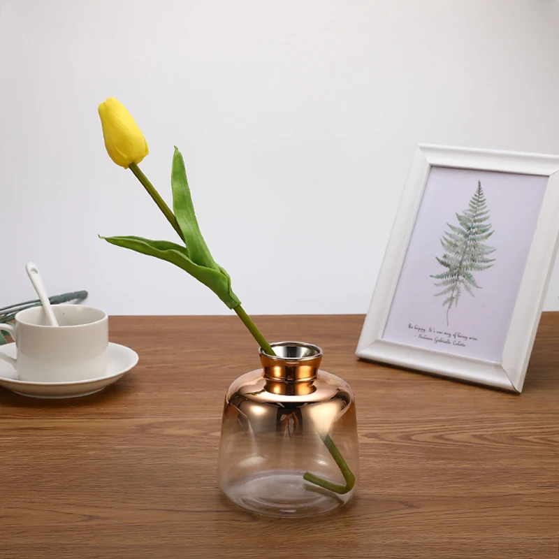 Скандинавская Гальваническая Золотая стеклянная ваза для цветов домашнего