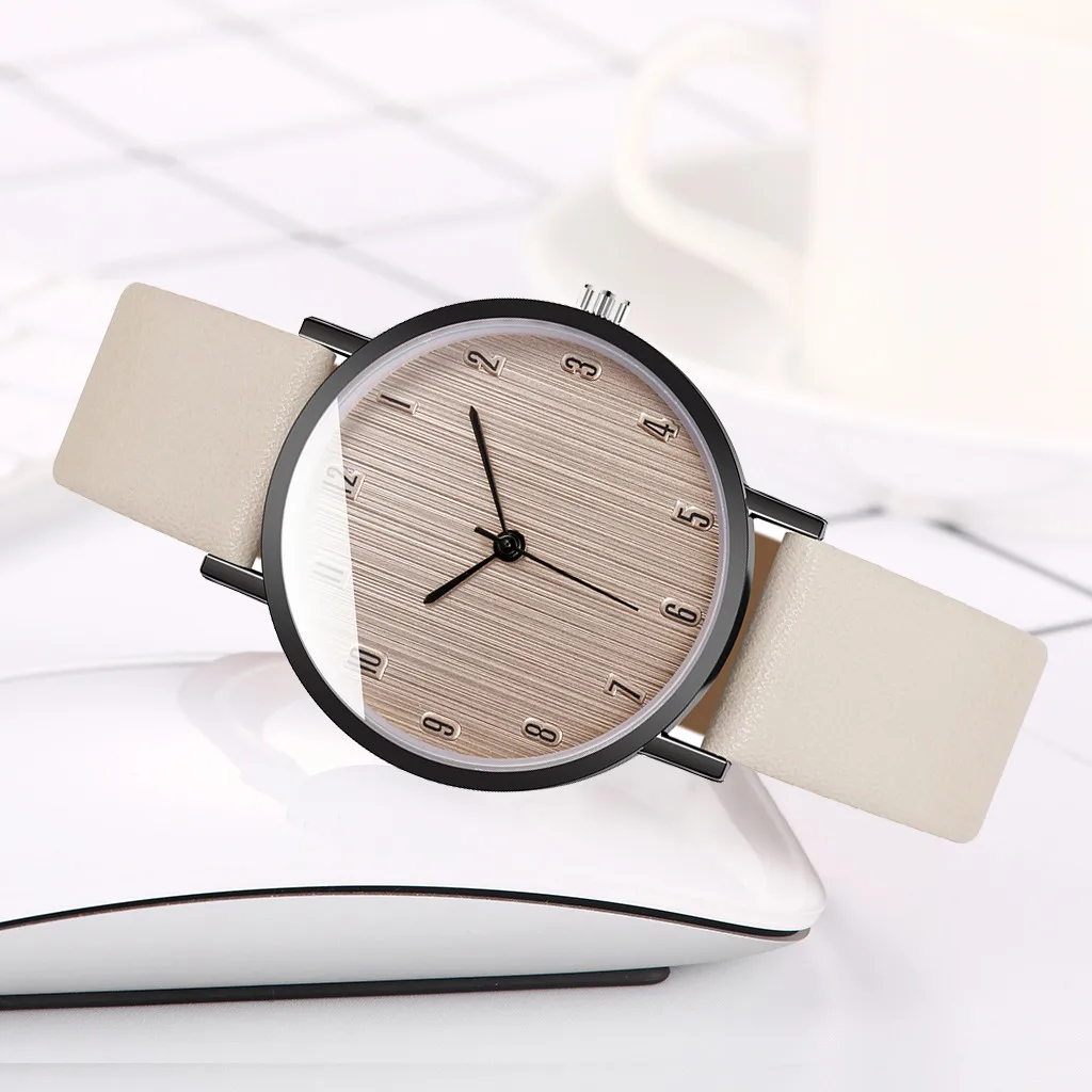 Элегантные и стильные круглые женские часы повседневные кварцевые с кожаным