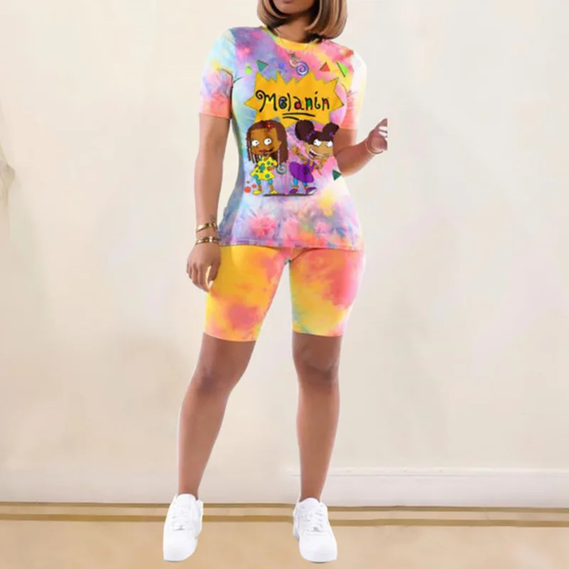 

YICIYA Street casual suit Tie dye Cartoon Loose round neck character pattern coat Elasticated trousers Leisure two-piece suit