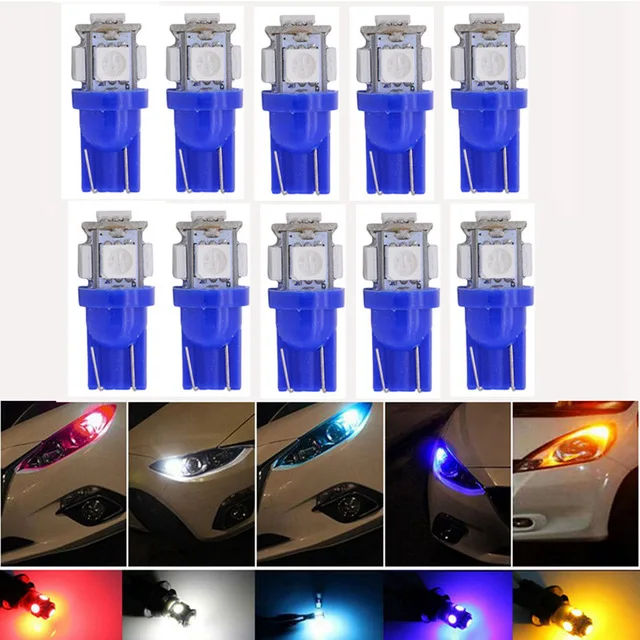 blue 10 шт. T10 W5W светодиодный светильник 5050 5 SMD 194 168 клиновидный внутренний индикатор бокового зазора для чтения задний фонарь Аксессуары для стайлинга автомобилей - Испускаемый цвет: blue