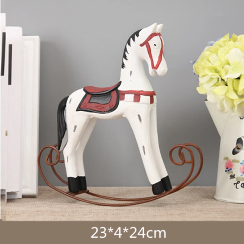 

24cm Wooden Rocking Horse Figurines Nordic Wood Craft Living Room Office Decorations Creative Home Animal Hogar For Kids