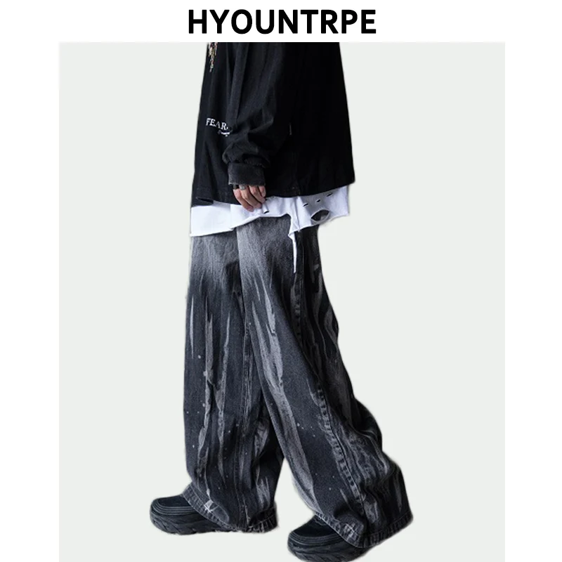 Джинсы мужские Асимметричные с широкими штанинами модные прямые свободные брюки