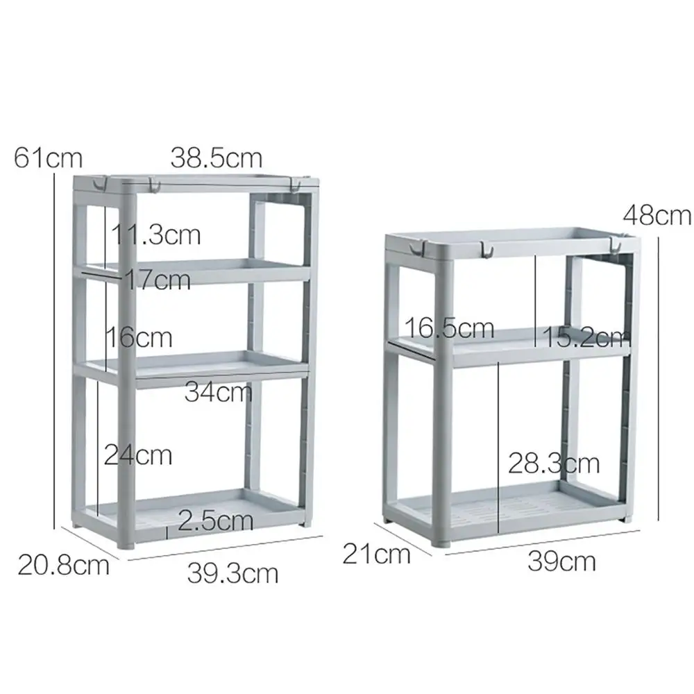 

3/4 Layers Plastic Floor Finishing Rack Living Room Bedroom Bedside Rack kitchen Bathroom Desktop Storage Racks With 4 Hooks