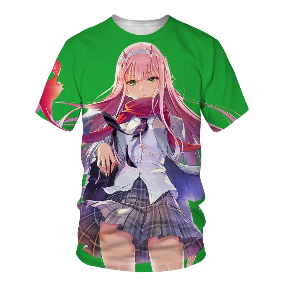 

Endless sexy kawaii cute Lolita anime darling in franxx zero two female T-shirt Japanese anime chic girl print T-shirt green top