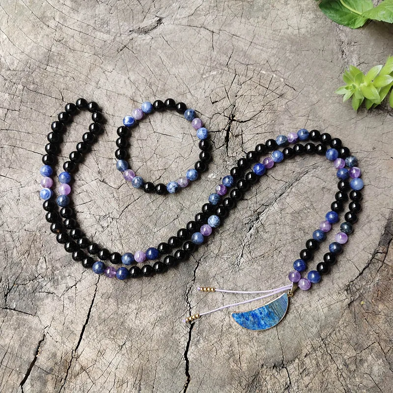 8 мм Аметист лазурит луна йога медитация джапа мала 108 бусин Мала ожерелье