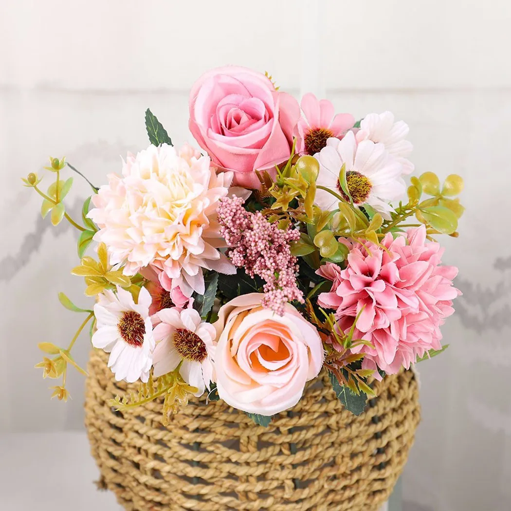 

Silk Rose Ball Chrysanthemum Rose Bouquet Hydrangea Artificial Flowers Home Living Room Party Wedding Decoration