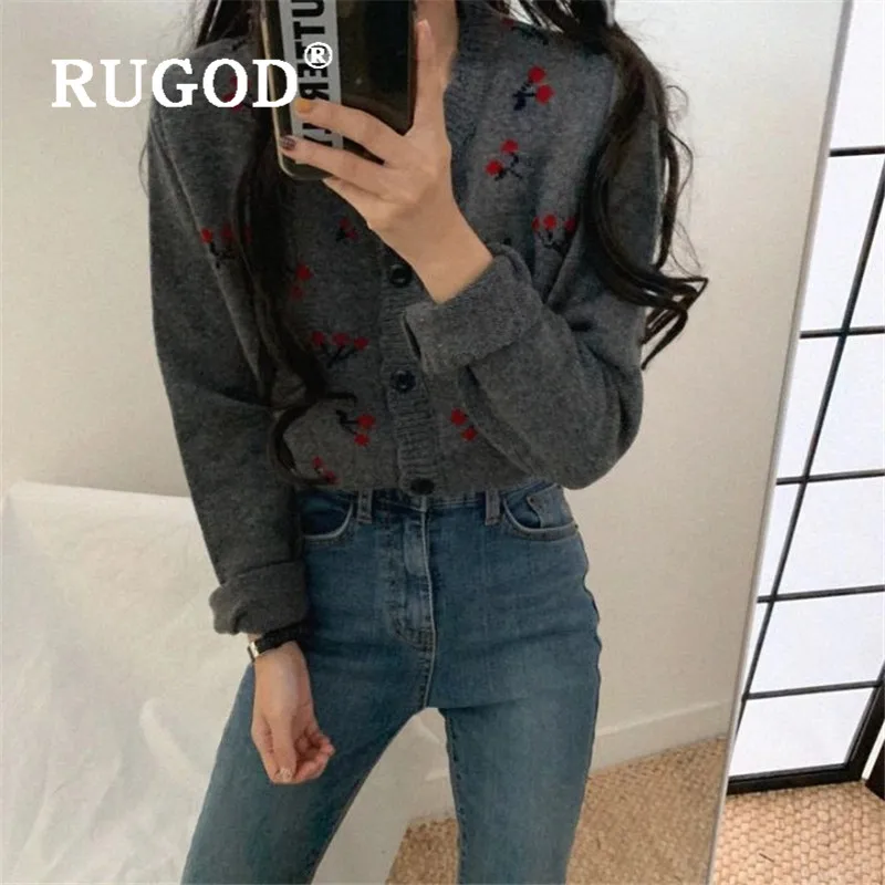 Женский Теплый кардиган RUGOD трикотажный плотный в Корейском стиле с принтом