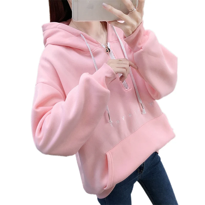 Женская толстовка с капюшоном и вышивкой на осень/зиму|Женские толстовки
