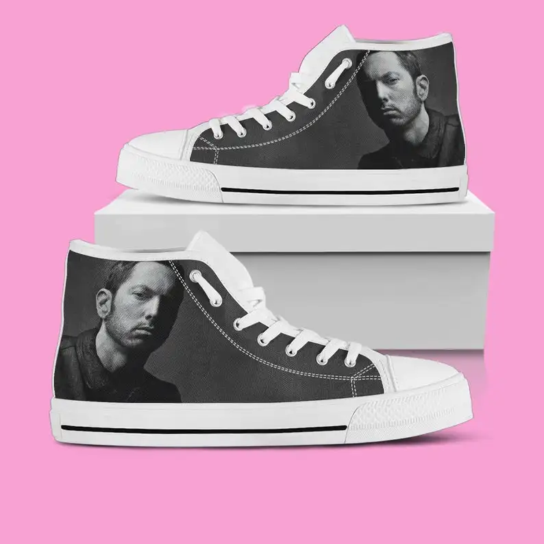 

Rapper Eminem High Top, Rapper Eminem Hi tops Mens Womens Designer Leisure Sneakers Men Casual Canvas Shoes