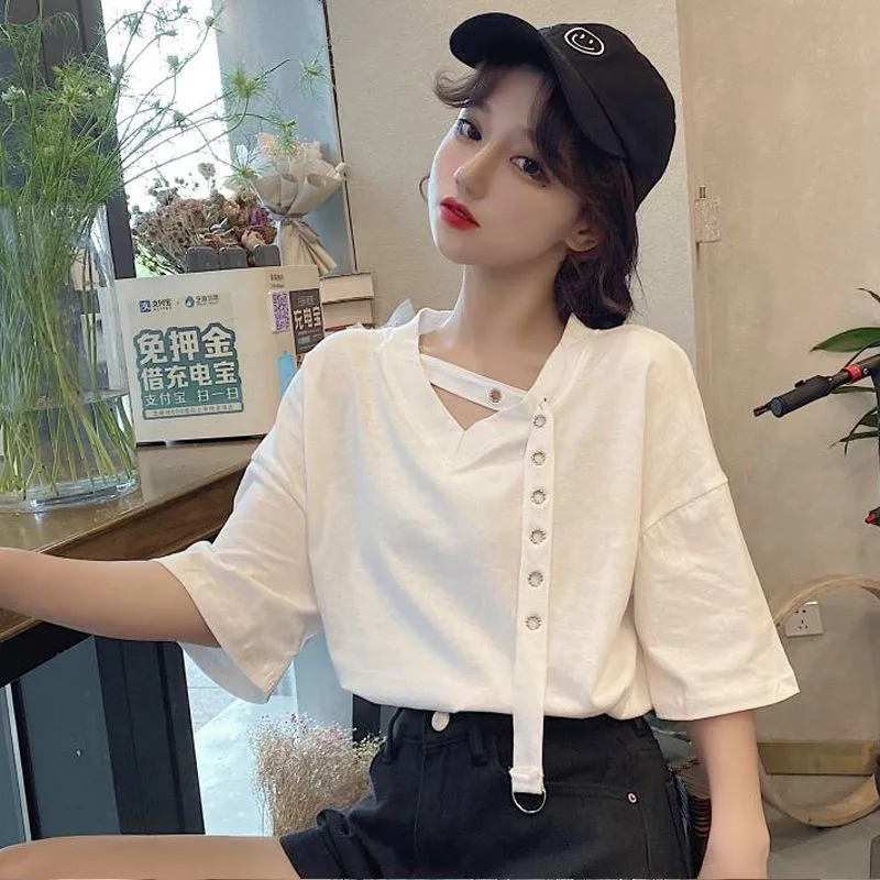 

Summer Tshirt White T-shirt Black White Cool Fashion Top Summer Tees Kawaii Girls Holiday Women Loose Shirts Female Girls