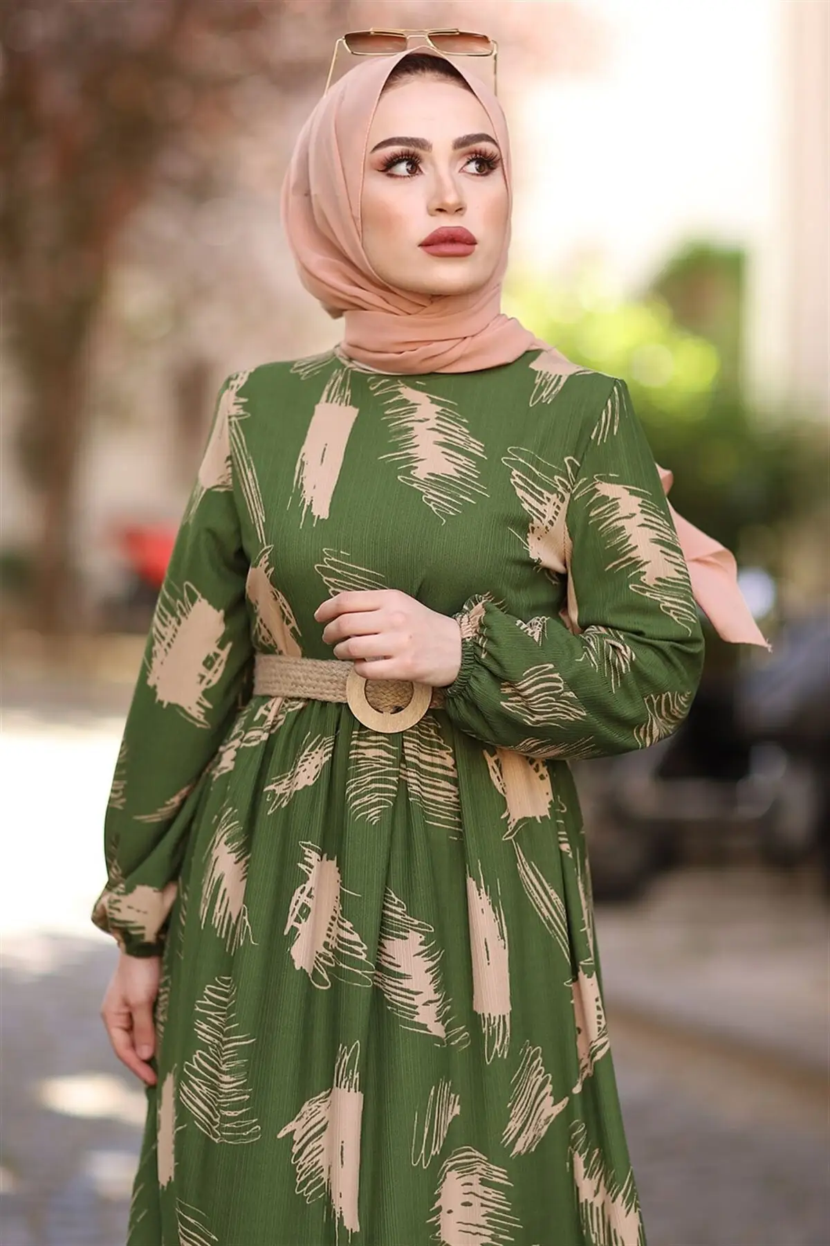 

Arched handle brush pattern Dress Fashion Muslim Women Hijab Dress