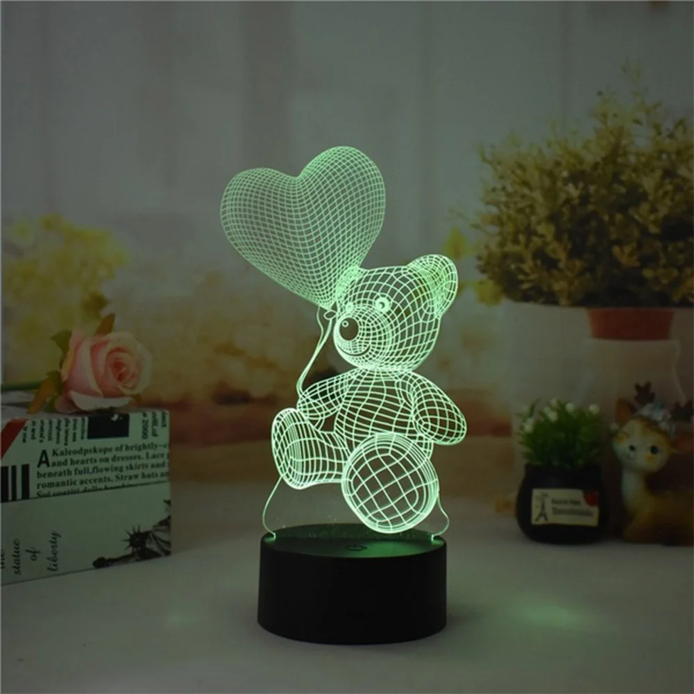 Heart bear 3D светильник s Мультфильм настольная лампа светодиодный Сердце Медведь USB современный декоративный Настольный светильник Ночной светильник подарок на день рождения Рождественский Декор - Испускаемый цвет: Heart bear