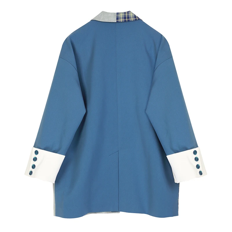 

SHENGPALAE contrast color plaid splicd blazer women's autumn 2021 new notched loose single breasted long sleeve suit jacket