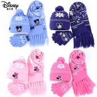 disney 3pcs hat scarf gloves set for kid children boy girl winter outdoor thick knitted cap full finger mickey minnie 2020 new
