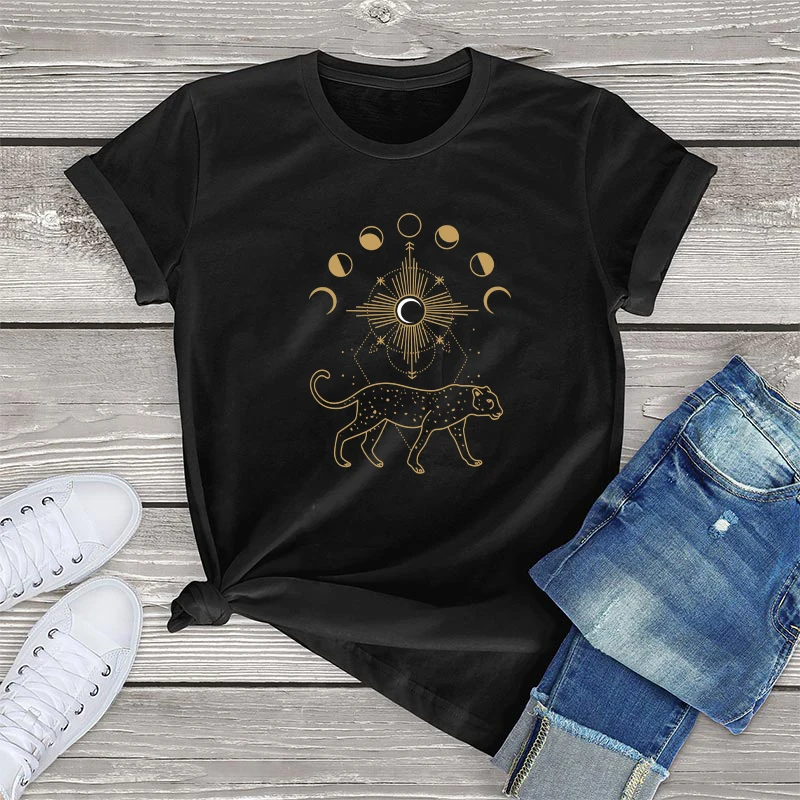 Women 2021 Summer Short Sleeve Divination Leopard Fashion Print Lady T-shirts Top T Shirt Ladies Womens Graphic Female T-Shirt | Женская